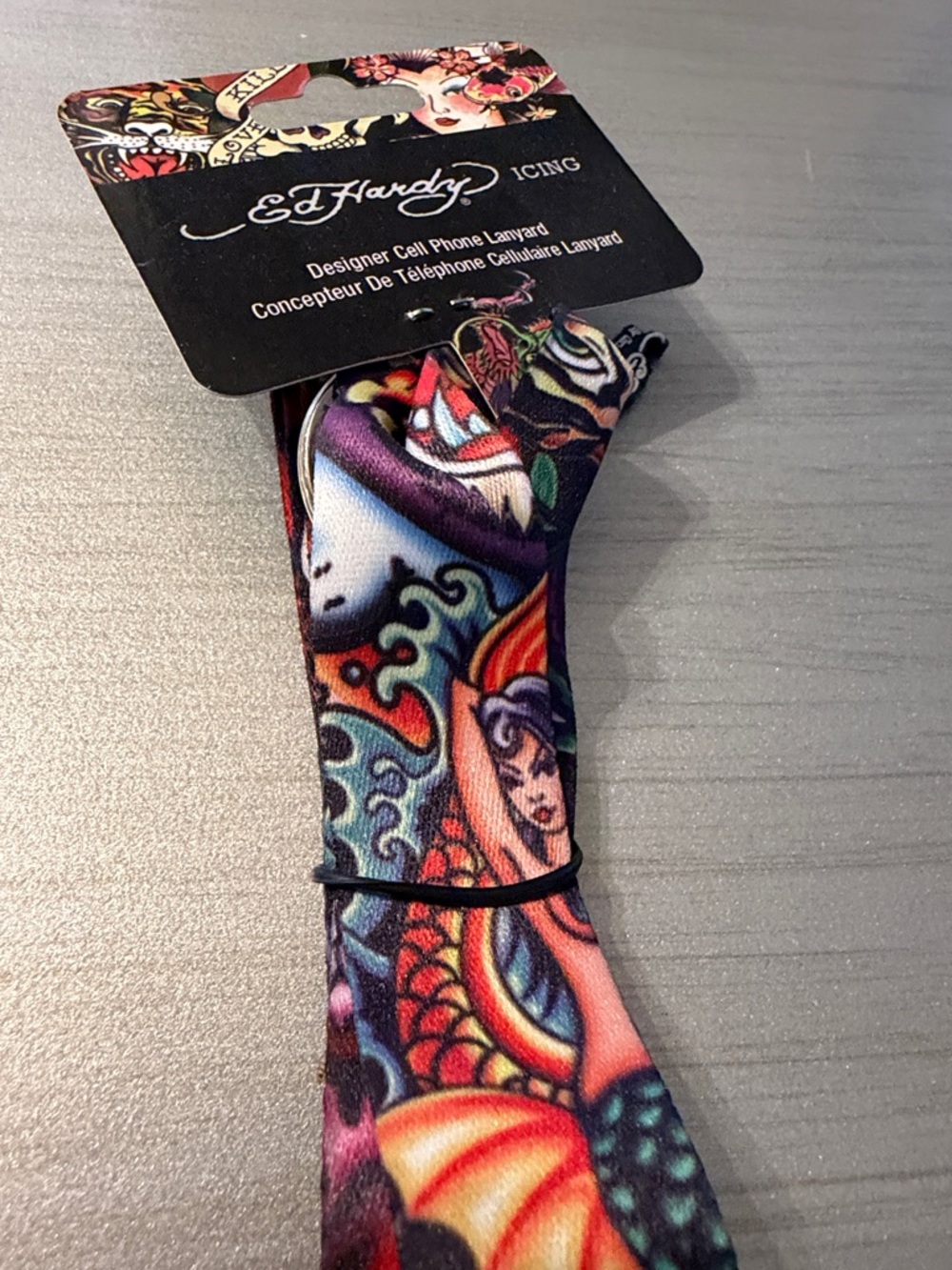 Ed Hardy Tattoo-Print Phone Lanyard in Black, Red, Purple & Orange
